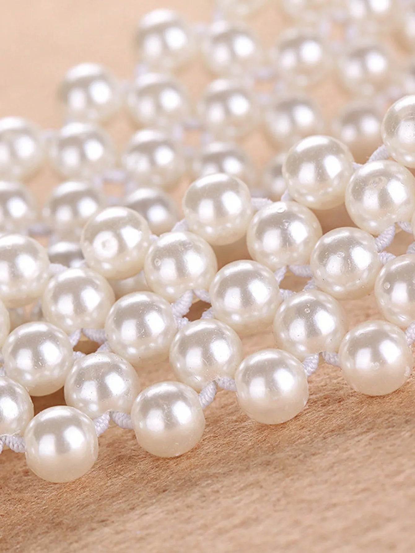 1pc Women's Elastic Waist Belt With Gold Buckle And Five Rows Of Faux Pearls, Sweet And Fashionable