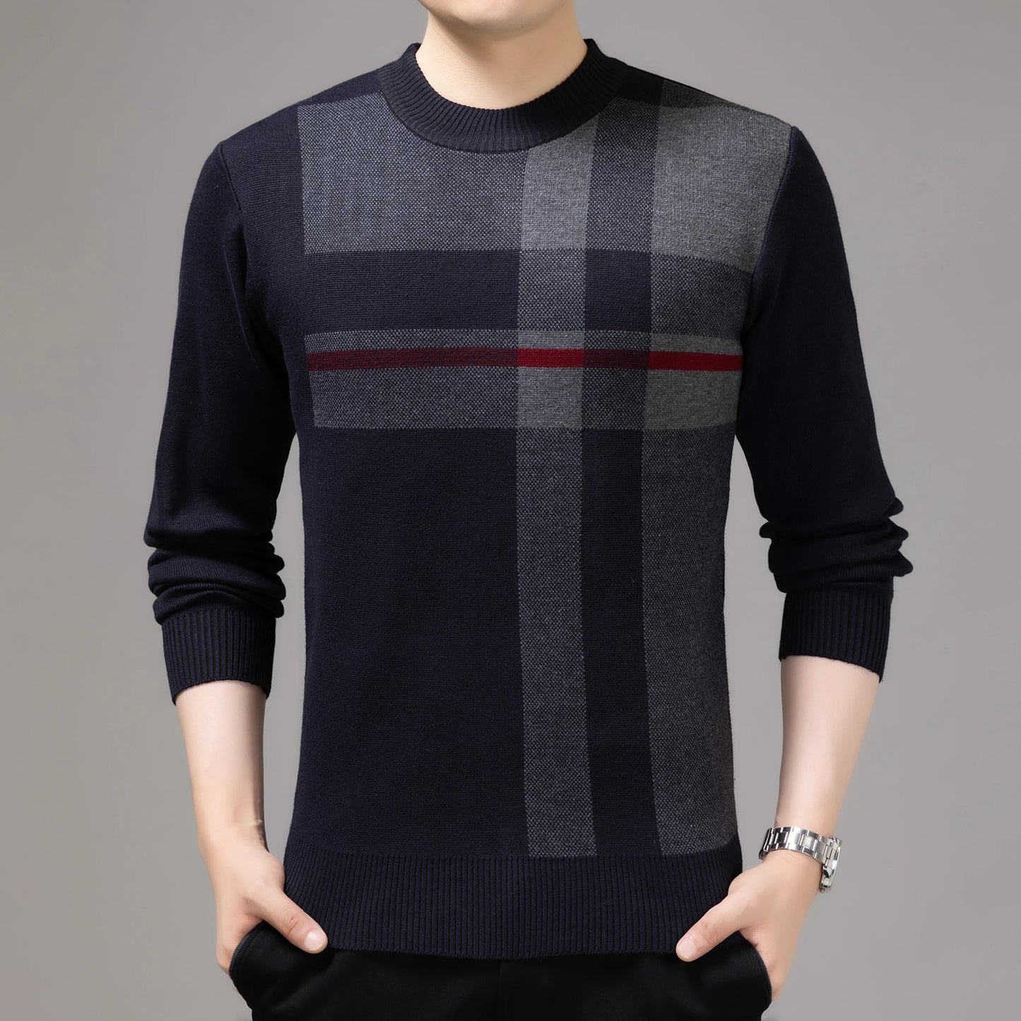 Casual Thick Warm Striped Knitted Pull Sweater Men Wear Jersey Dress Pullover Knit Sweaters Male Fashion