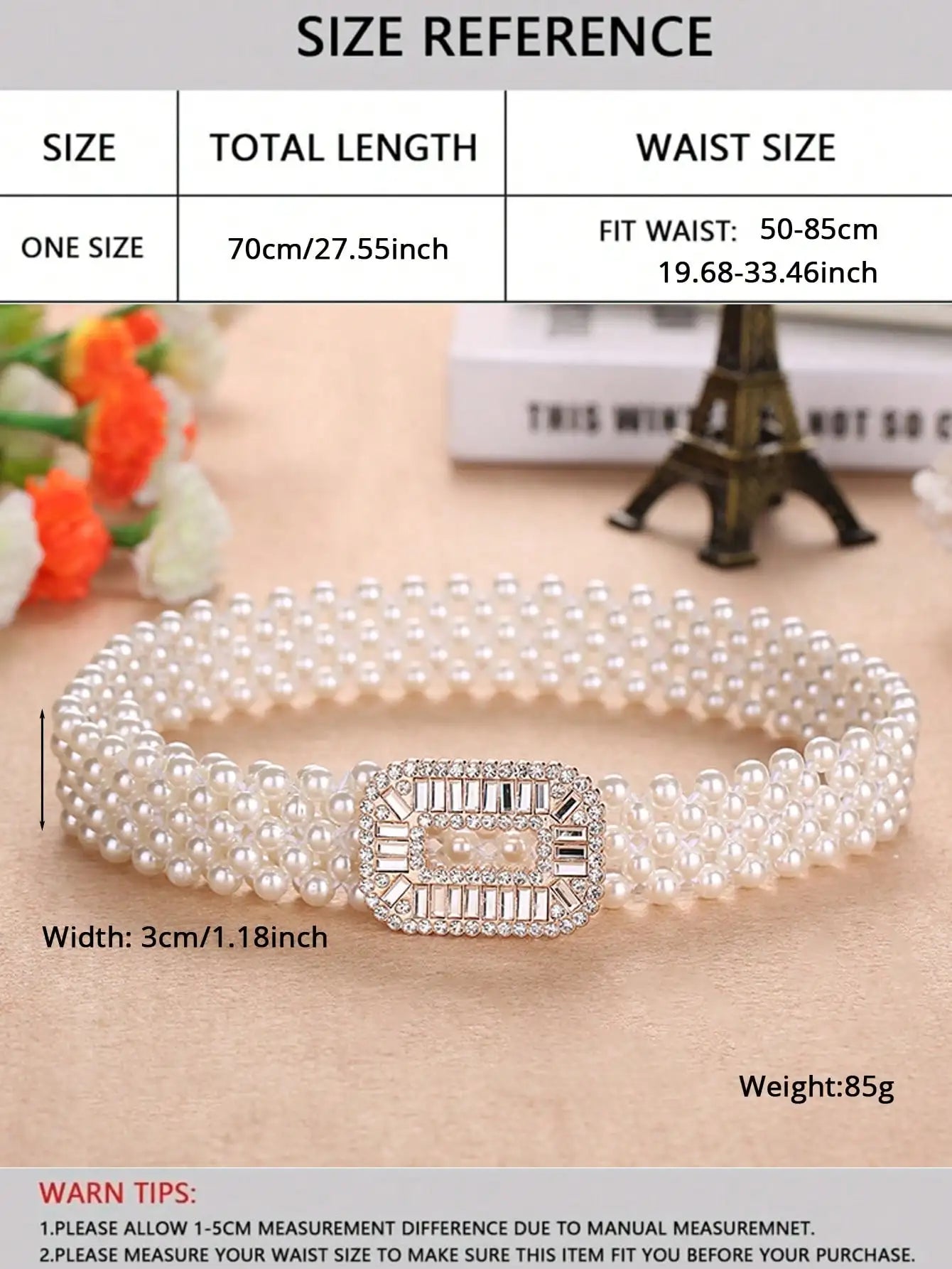 1pc Women's Elastic Waist Belt With Gold Buckle And Five Rows Of Faux Pearls, Sweet And Fashionable