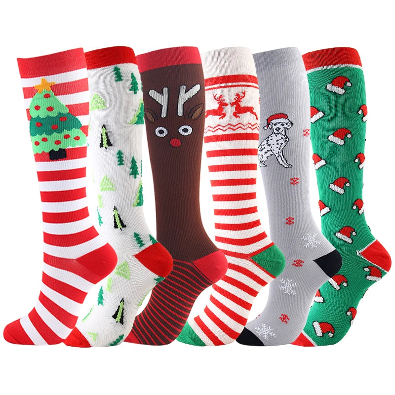 Christmas Compression Socks β Festive Santa & Tree Design Stockings for Men & Women, Winter Support & Varicose Vein Relief