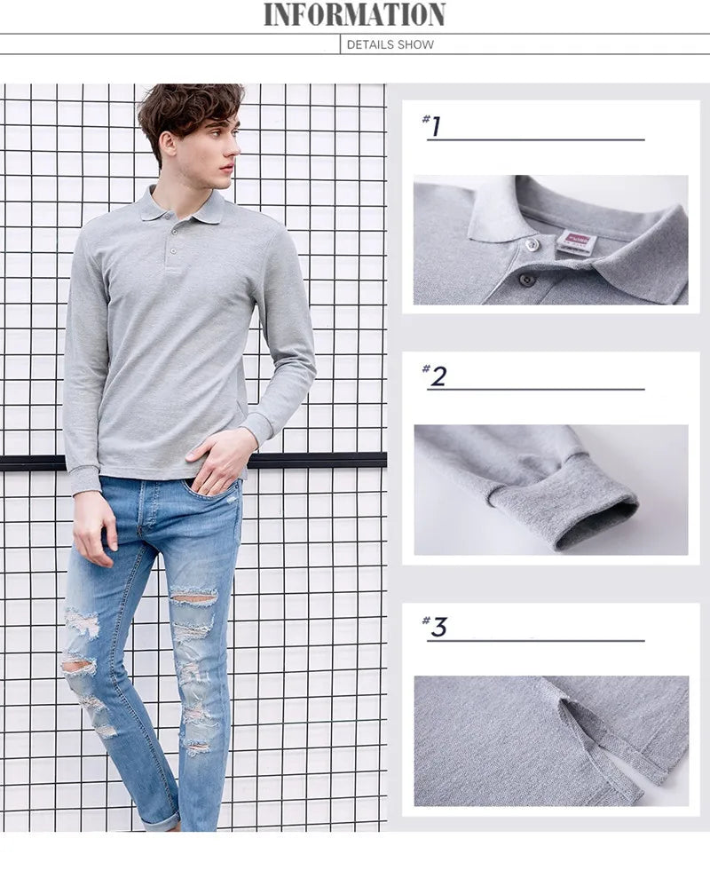 Classic Polo Shirt Men Long Sleeve Casual Cotton