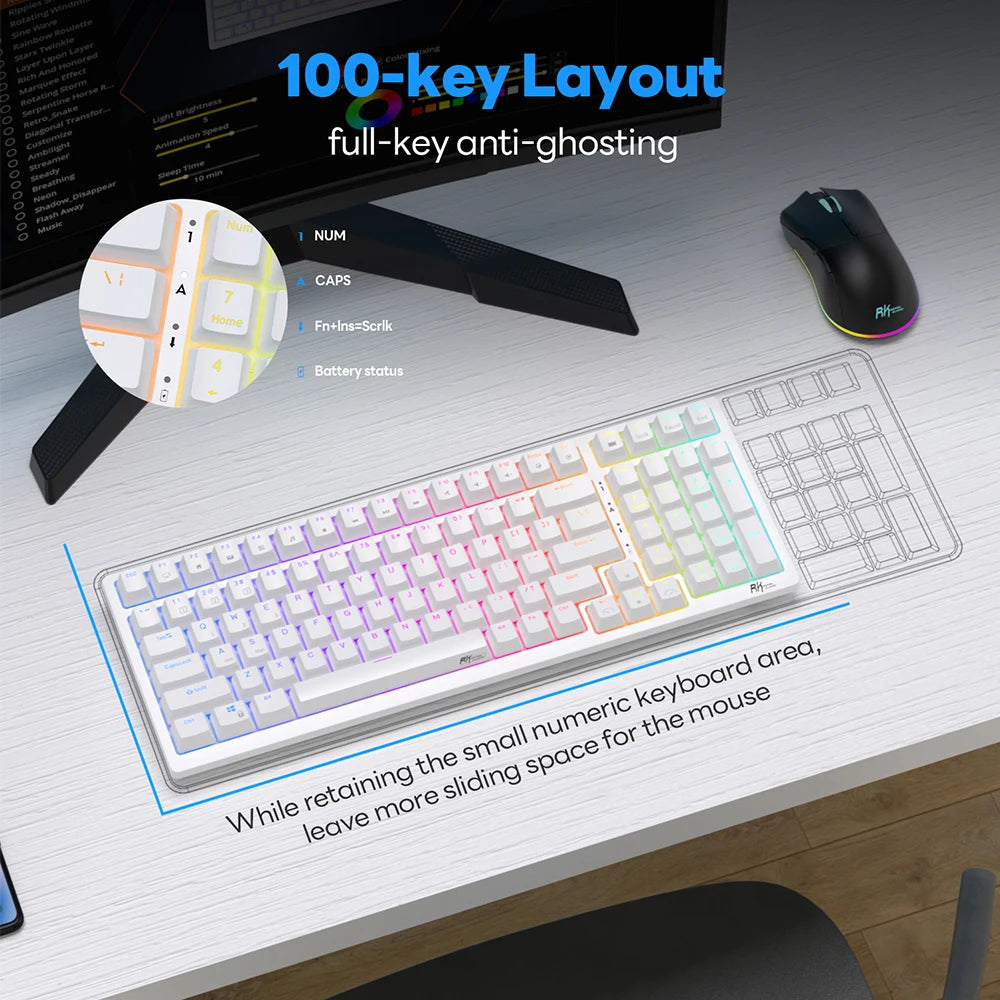 RK Royal Kludge RK98 Spanish Wireless Mechanical Keyboard Tri-mode 2.4G/Bluetooth/USB Wired RGB Hot-swappable Gamer Keyboards