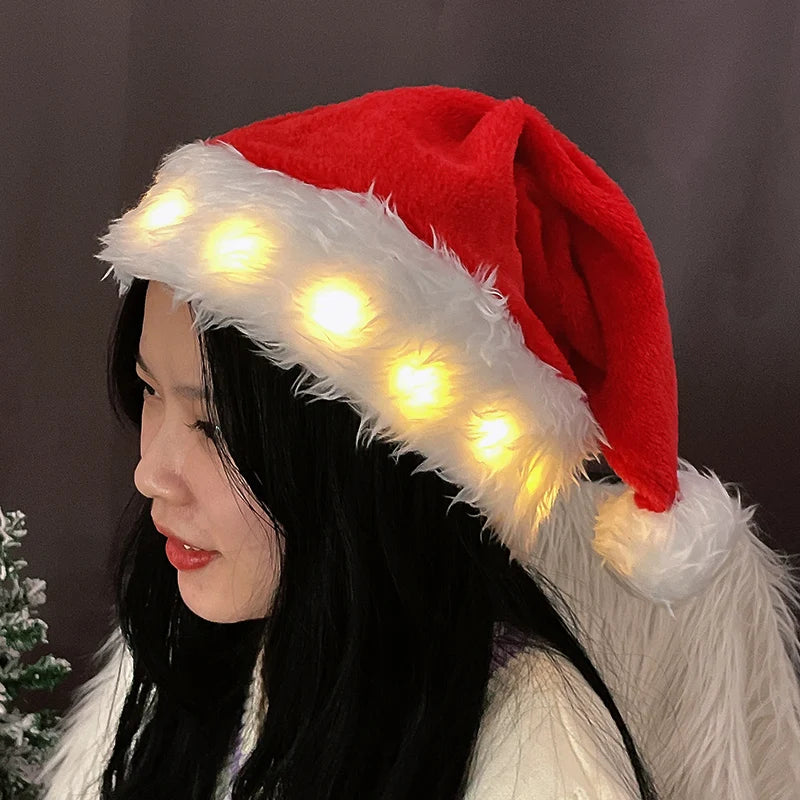 Red Christmas Santa Hat β Warm Cotton Xmas Cap with Lights, Perfect for Adults & Kids, New Year & Navidad Gifts