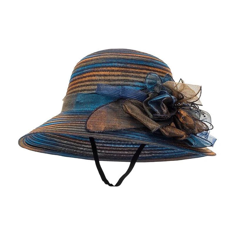 Elegant Floral Organza Church Wedding Hat for Women – Wide Brim Kentucky Derby Tea Party Hat with Adjustable Fit, Lightweight Summer Sun Hat