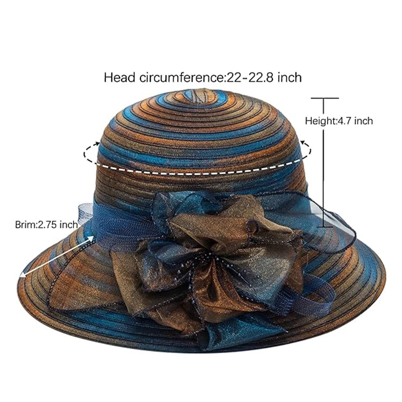 Elegant Floral Organza Church Wedding Hat for Women – Wide Brim Kentucky Derby Tea Party Hat with Adjustable Fit, Lightweight Summer Sun Hat