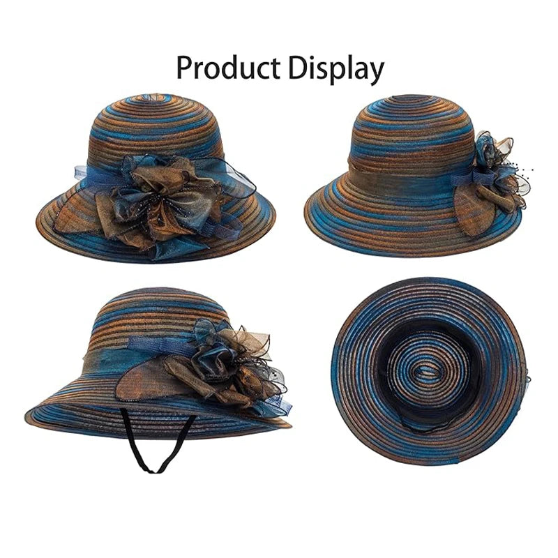 Elegant Floral Organza Church Wedding Hat for Women – Wide Brim Kentucky Derby Tea Party Hat with Adjustable Fit, Lightweight Summer Sun Hat