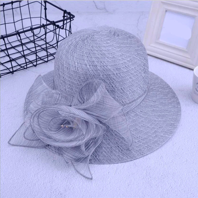 Elegant Satin Feather Women’s Sun Hat – Wide Brim UV Protection Summer Beach Cap for Wedding, Party, Church & Kentucky Derby