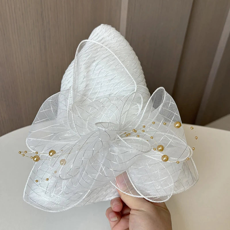 2025 Women’s Elegant Floral Organdy Sun Hat – Foldable Wide Brim Summer Beach Fedora Cap for Parties, Travel & Outdoor Wear