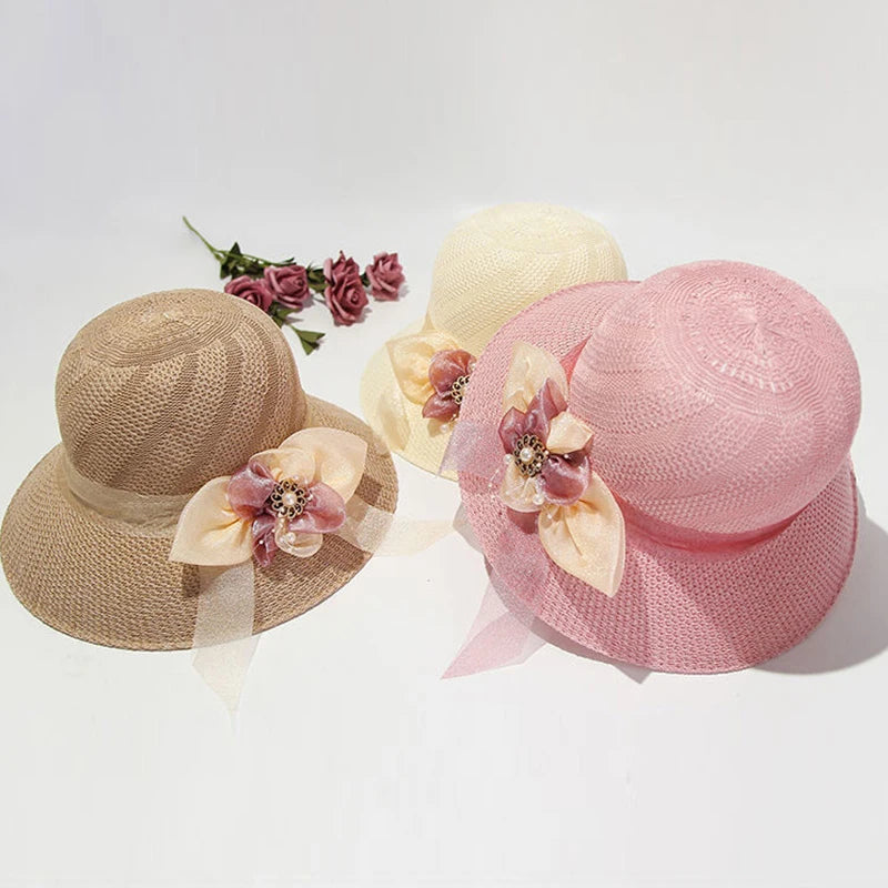 2025 Summer Women’s Sun Protection Straw Hat – Wide Brim Panama Beach Cap with Bowknot Ribbon for Ladies & Girls Outdoor