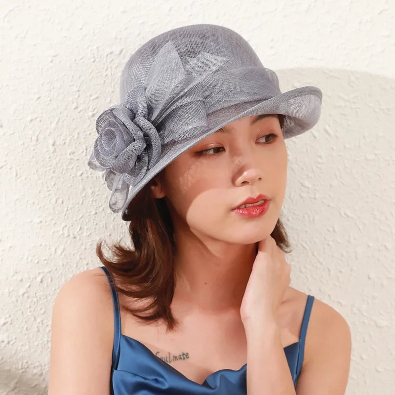 Elegant Court Linen Rose Fascinator Hat – Women’s Large Brim Summer Sun Hat for Weddings, Banquets, Kentucky Derby & Formal Events