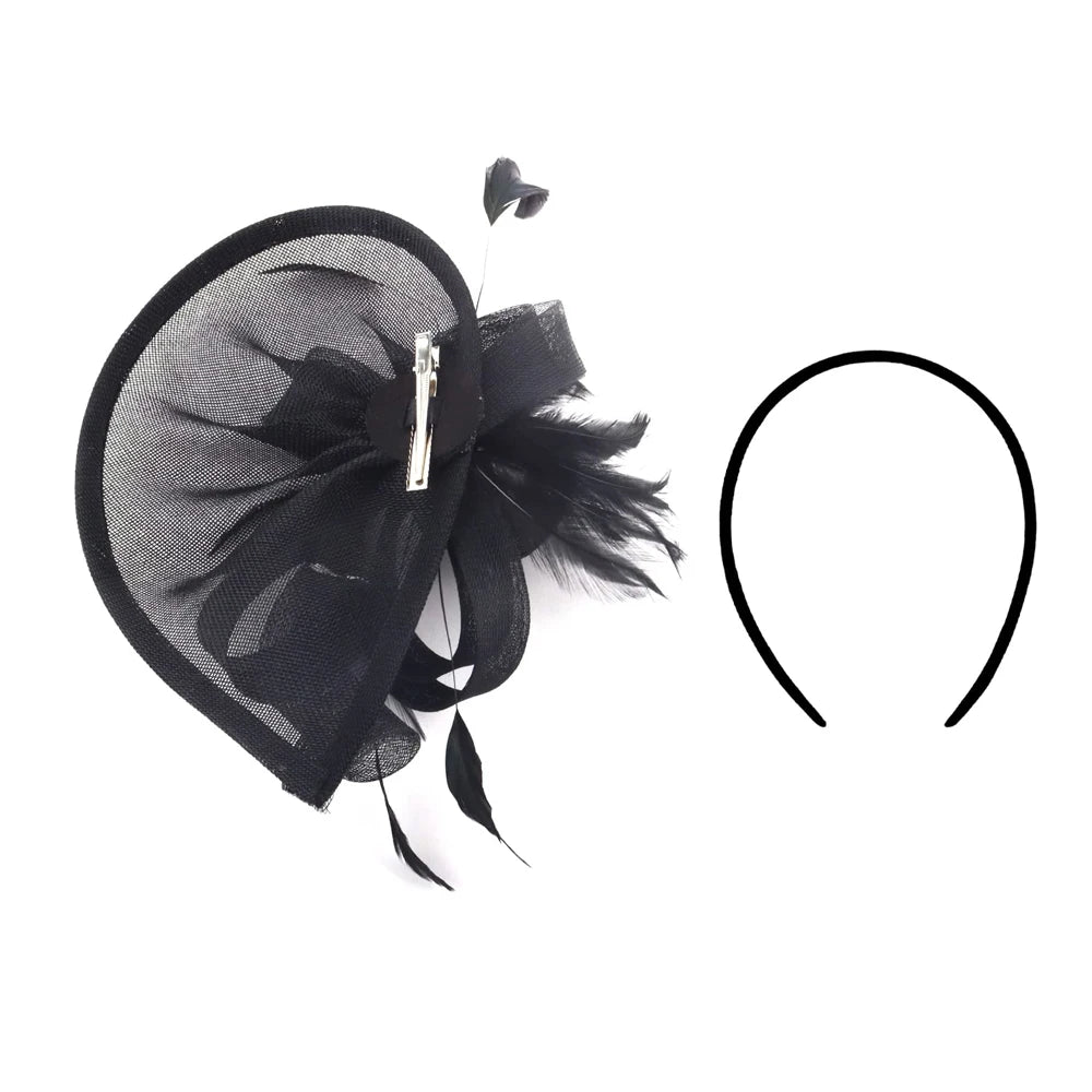 Charming Feather Fascinator Hat – Women’s Wedding, Cocktail, Tea Party Mesh Flower Headpiece with Headband