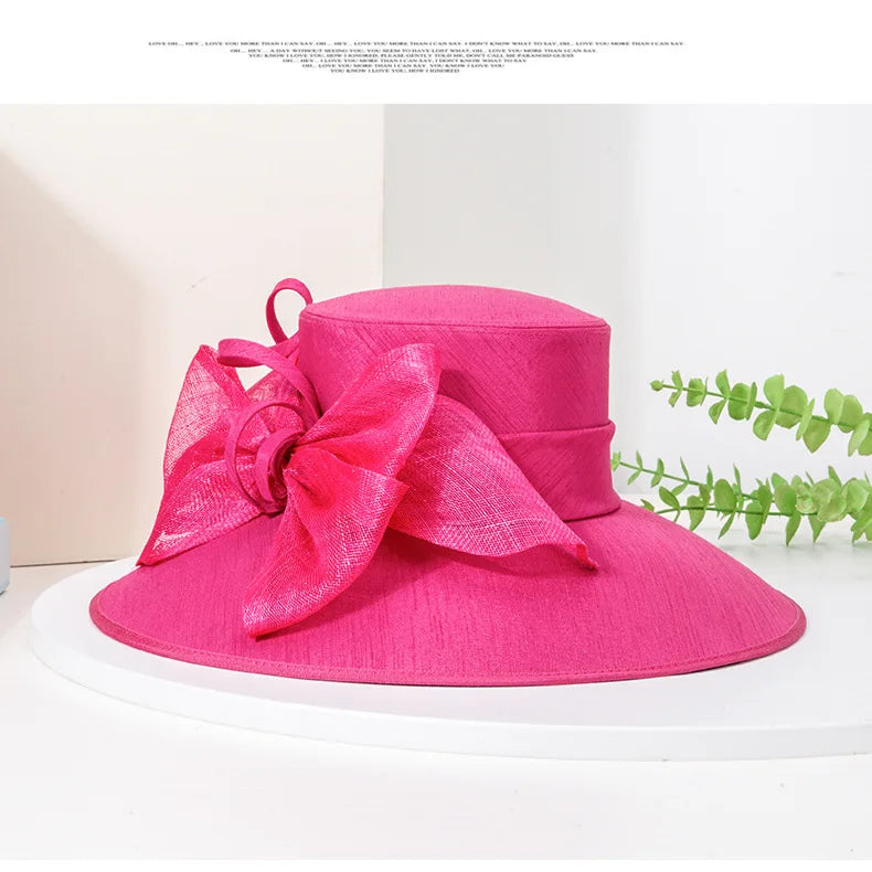 2025 Elegant Wide Brim Black Fedora for Women – Big Bow Formal Wedding Hat, Kentucky Derby Sun Hat, Flat Top Dress Hat for Cocktail Parties