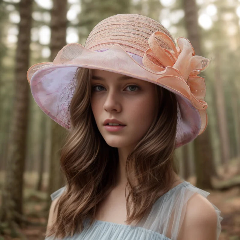 Ladies Fascinator Millinery Hat – Wide Brim Summer Fedora Bucket Hat for Church, Weddings, Kentucky Derby & Beach