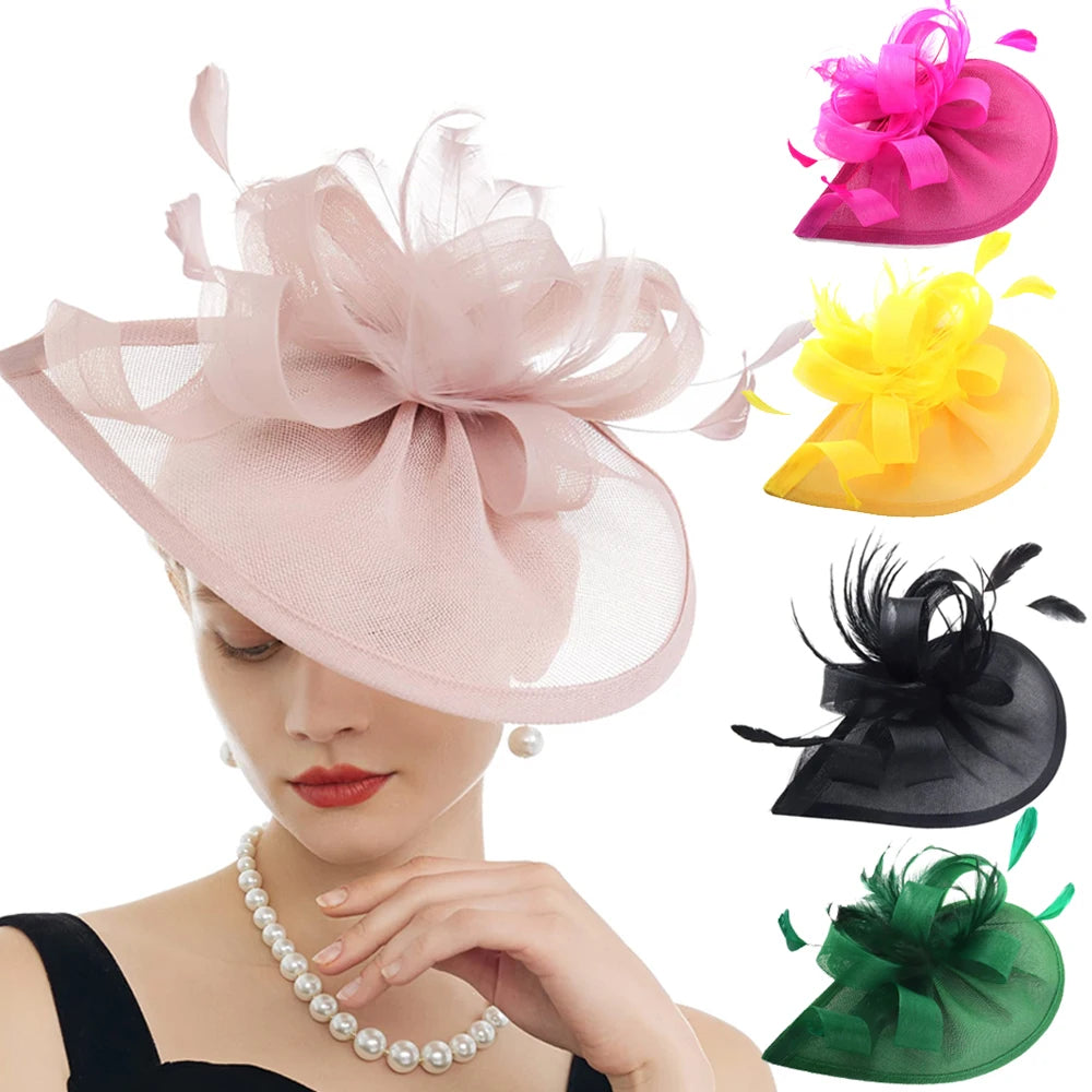 Charming Feather Fascinator Hat – Women’s Wedding, Cocktail, Tea Party Mesh Flower Headpiece with Headband