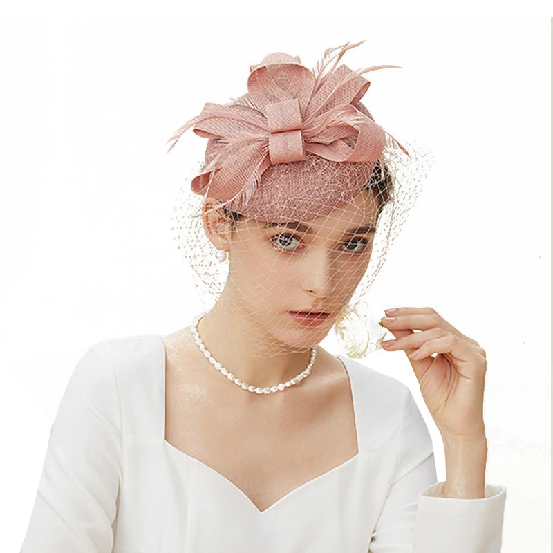 Elegant Feather & Lace Pillbox Fascinator Hat – Women’s Wedding, Bridal Veil, Cocktail, Tea Party & Derby Mesh Headpiece
