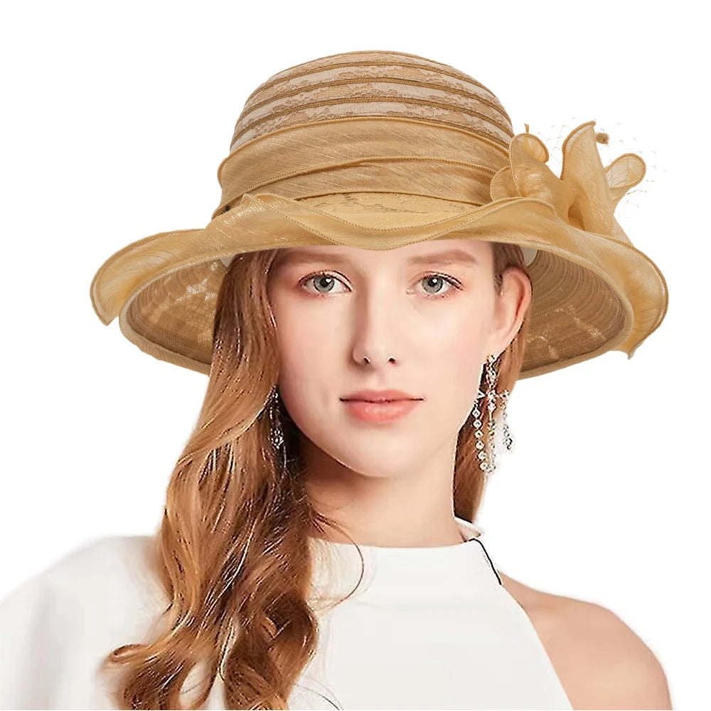 2025 Ladies Fascinator Millinery Church Hat – Elegant Bow Wide Brim Fedora Bucket Hat for Women Kentucky Derby & Summer Sun Protection