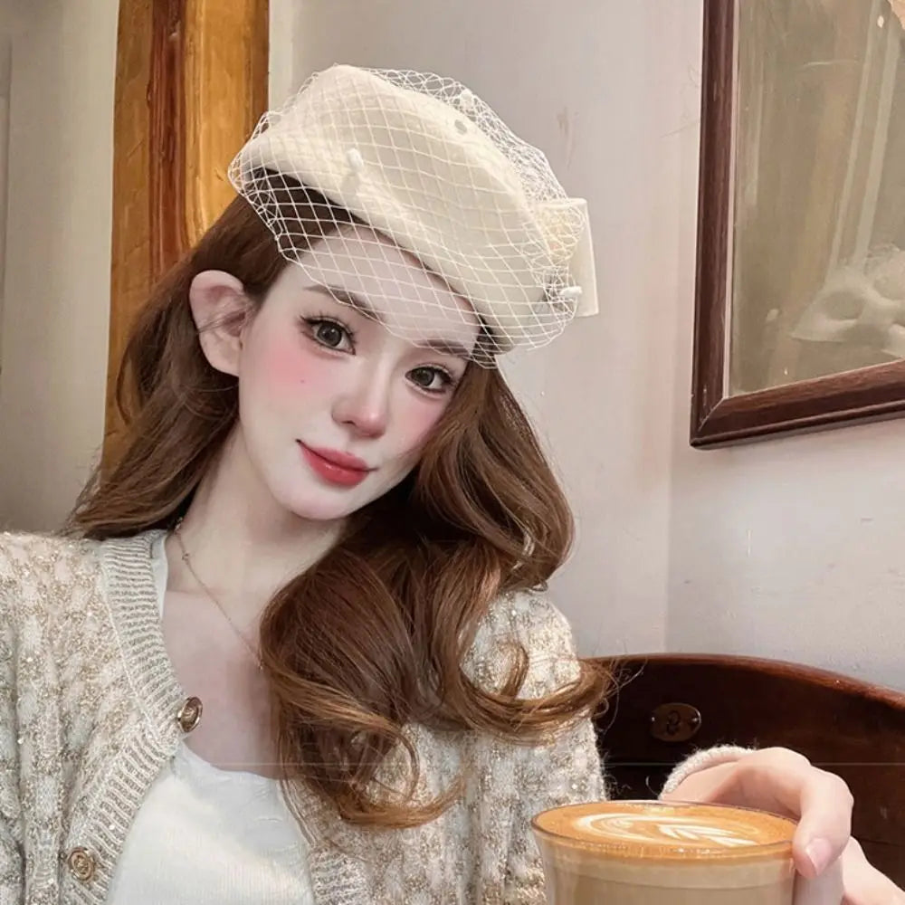 Elegant British Wool Fascinator Hat with Bow & Veil – Women’s Vintage Pillbox Hat for Weddings, Photography & Formal Events