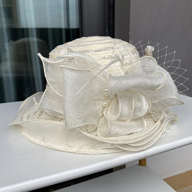 2025 Ladies Fascinator Millinery Church Hat – Elegant Bow Wide Brim Fedora Bucket Hat for Women Kentucky Derby & Summer Sun Protection