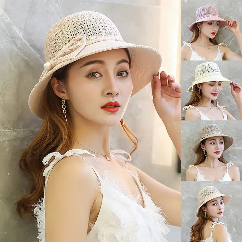 2025 Summer Women’s Sun Protection Straw Hat – Wide Brim Panama Beach Cap with Bowknot Ribbon for Ladies & Girls Outdoor