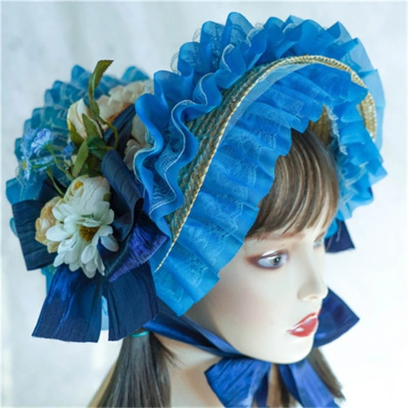 Handmade Lace Straw Sun Hat – Elegant Ribbon Wide Brim Hat for Women, Lolita Fashion Tea Party, Summer Beach & Travel
