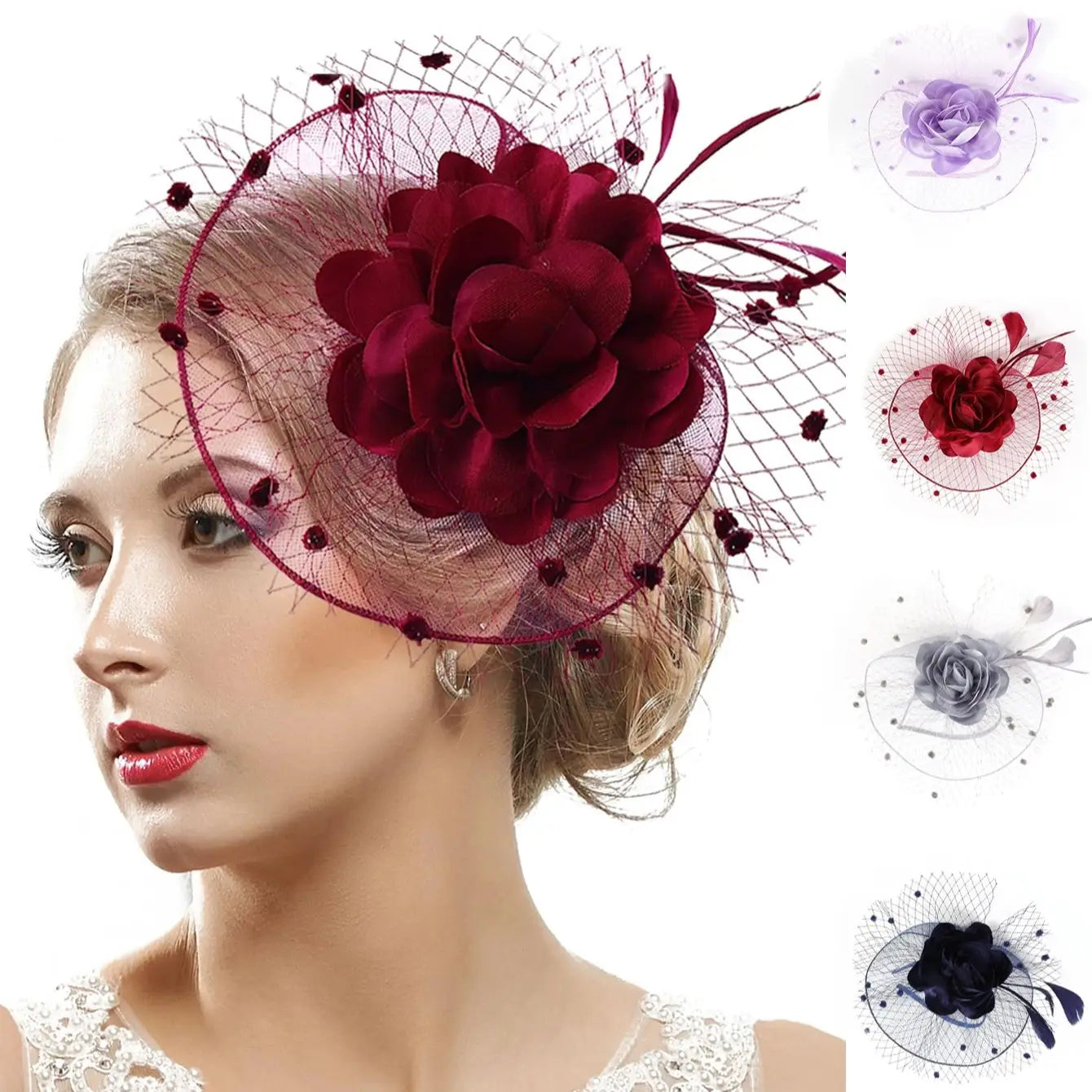 Elegant Multicolour Flower Feather Fascinator – Women’s Tea Party, Derby, Wedding & Cocktail Mesh Headpiece with Clip & Headband