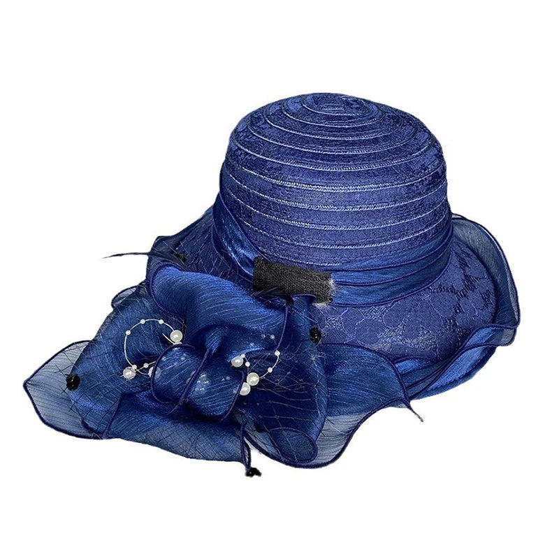 Elegant Ladies Fascinator Millinery Hat – Wide Brim Fedora with Bow, Summer Foldable Sun Cap for Church, Wedding & Kentucky Derby