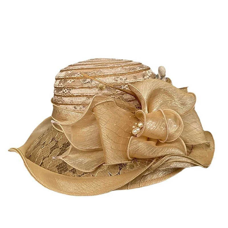 Elegant Ladies Fascinator Millinery Hat – Wide Brim Fedora with Bow, Summer Foldable Sun Cap for Church, Wedding & Kentucky Derby