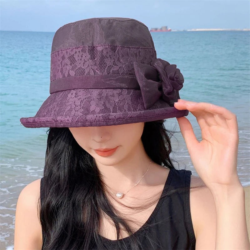Vintage Women’s Cloche Hat with Floral Detail – Elegant Wide Brim Bowler Hat for Summer Church, Weddings & Outings