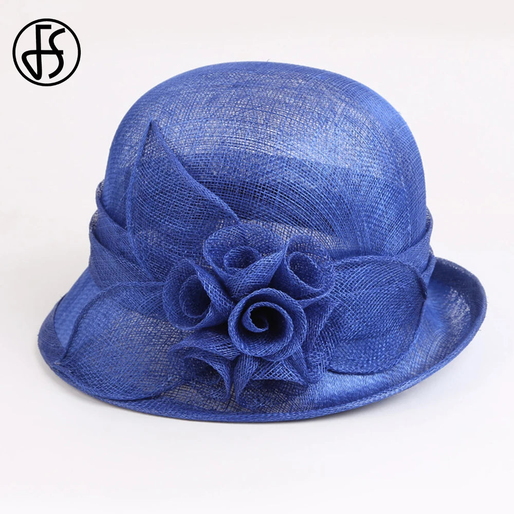 FS Sinamay Wedding Fedora Hats for Women – Elegant Linen Church Hat, Kentucky Derby Tea Party Dress Formal Occasion Millinery Cap