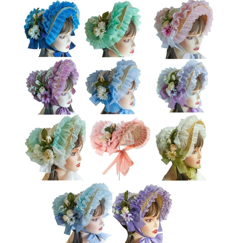 Handmade Lace Straw Sun Hat – Elegant Ribbon Wide Brim Hat for Women, Lolita Fashion Tea Party, Summer Beach & Travel