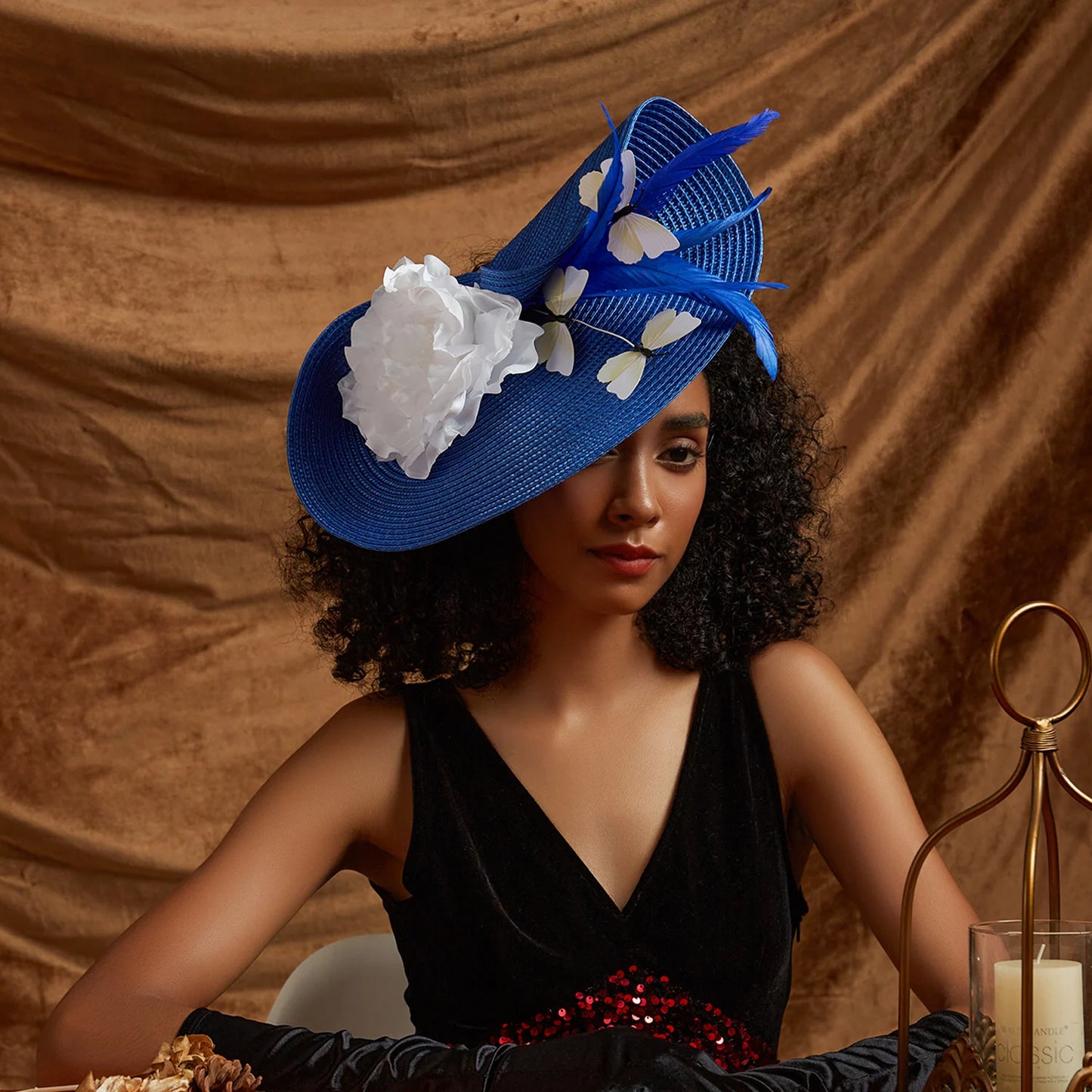 Women’s Fancy Fascinator Hat with Butterfly & Feather – Multicolour Floral Kentucky Derby, Tea Party, Church Wedding & Formal Event Headpiece