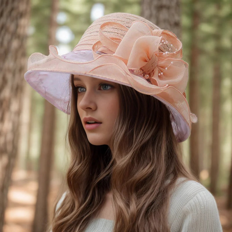 Ladies Fascinator Millinery Hat – Wide Brim Summer Fedora Bucket Hat for Church, Weddings, Kentucky Derby & Beach