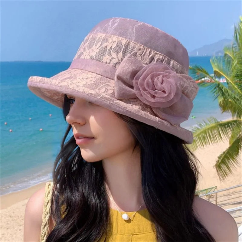 Vintage Women’s Cloche Hat with Floral Detail – Elegant Wide Brim Bowler Hat for Summer Church, Weddings & Outings