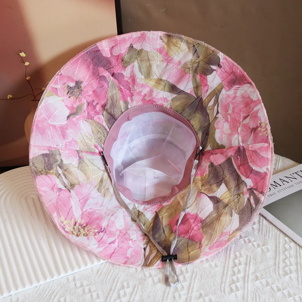 Hot Sale Women’s Summer Beach Hat – Big Brim Sunshade Panama Bucket Hat with Floral Print