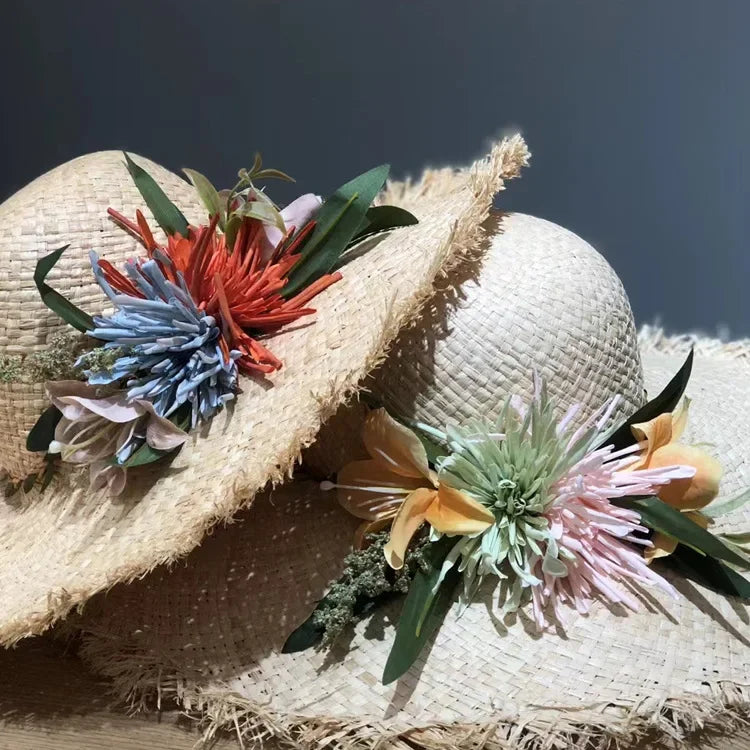 Women’s Large Brim Straw Hat – Oversized Flat Top Beach Hat with Floral Decoration, Elegant Travel & Holiday Fashion Accessory