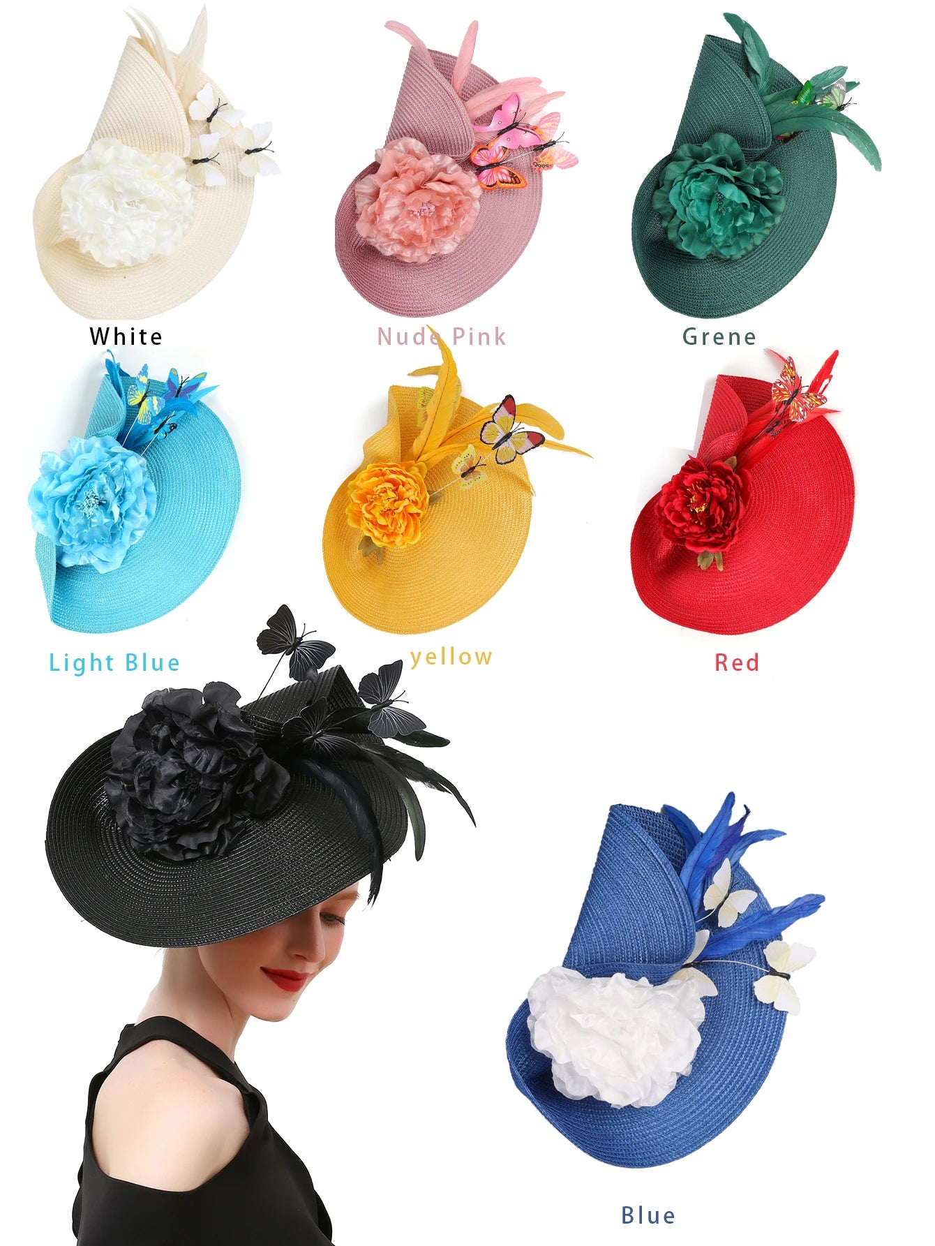 Women’s Fancy Fascinator Hat with Butterfly & Feather – Multicolour Floral Kentucky Derby, Tea Party, Church Wedding & Formal Event Headpiece