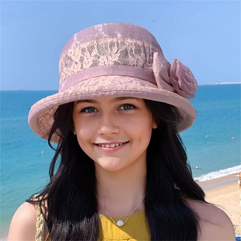 Vintage Women’s Cloche Hat with Floral Detail – Elegant Wide Brim Bowler Hat for Summer Church, Weddings & Outings