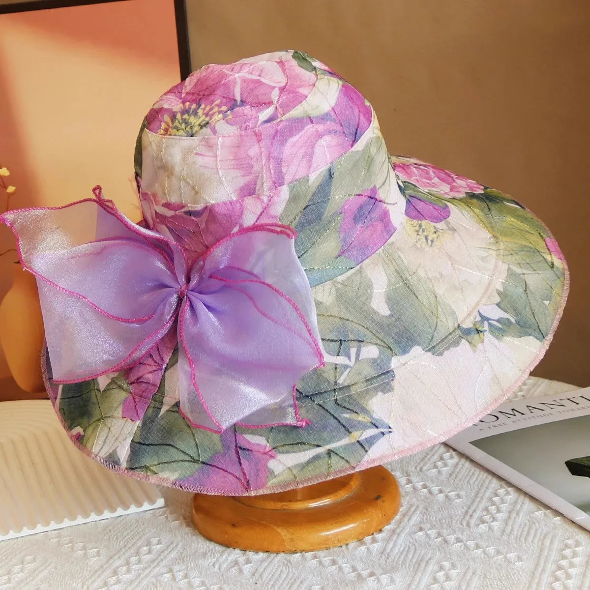 Hot Sale Women’s Summer Beach Hat – Big Brim Sunshade Panama Bucket Hat with Floral Print