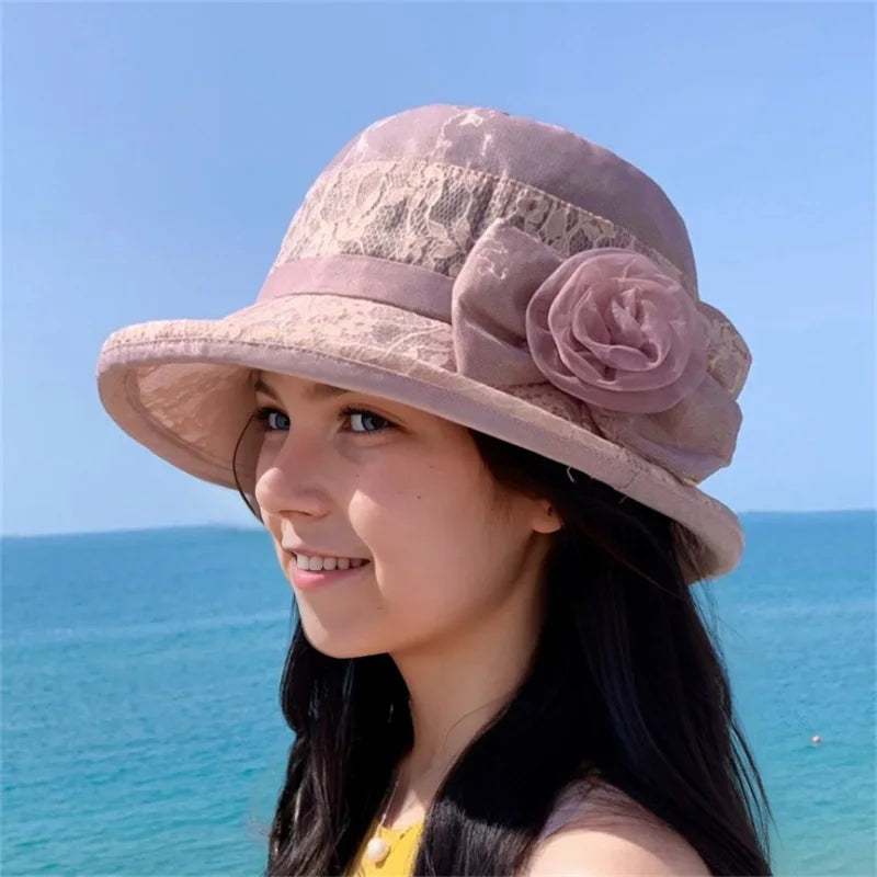 Vintage Women’s Cloche Hat with Floral Detail – Elegant Wide Brim Bowler Hat for Summer Church, Weddings & Outings