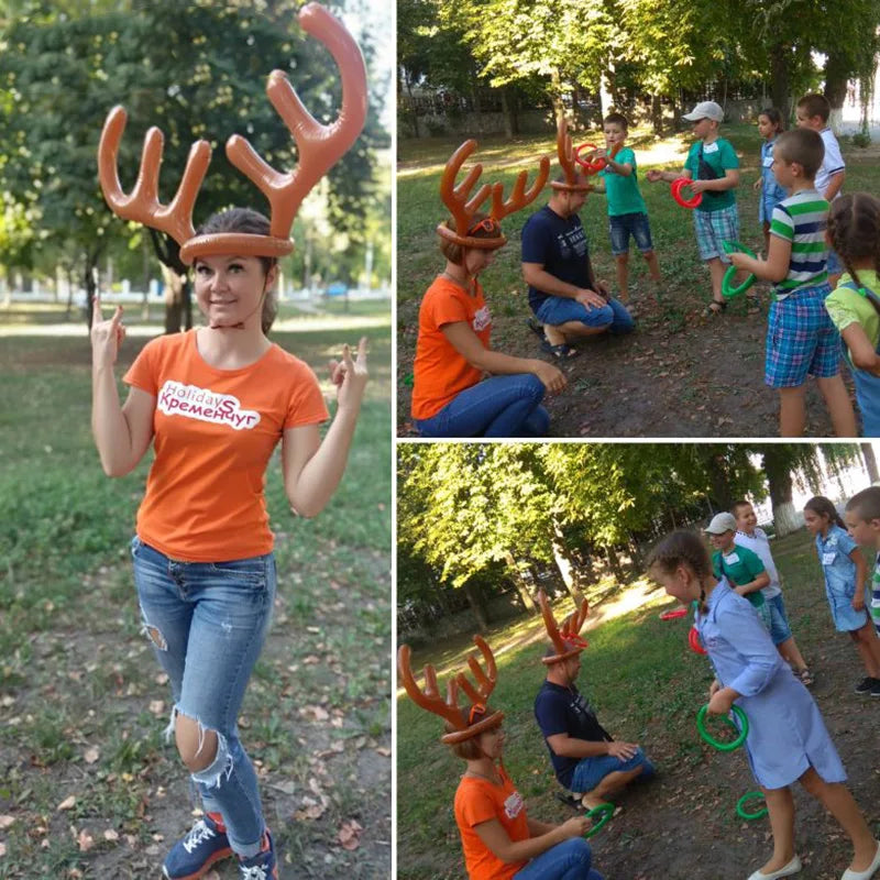 Christmas Inflatable Reindeer Antler Ring Toss Game β Fun Santa Party Toy for Kids, Outdoor New Year Gift