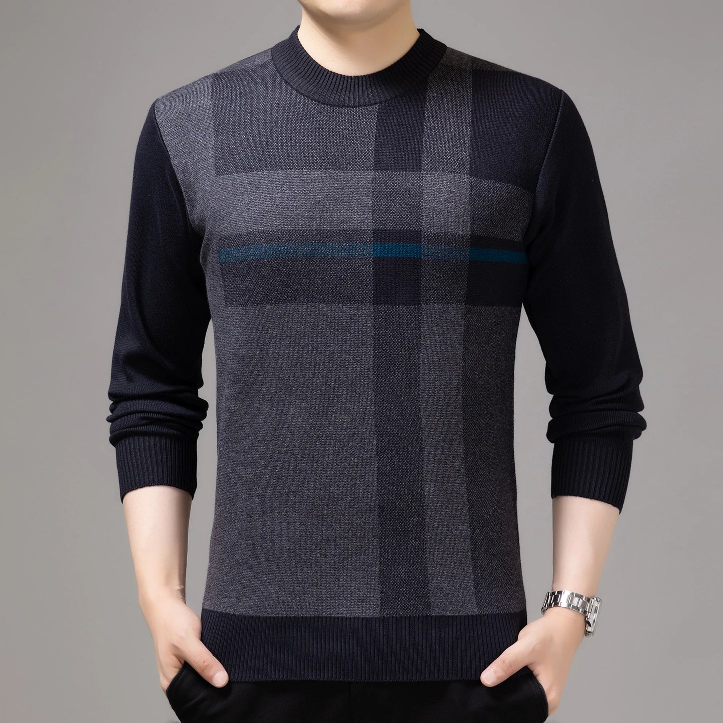 Casual Thick Warm Striped Knitted Pull Sweater Men Wear Jersey Dress Pullover Knit Sweaters Male Fashion
