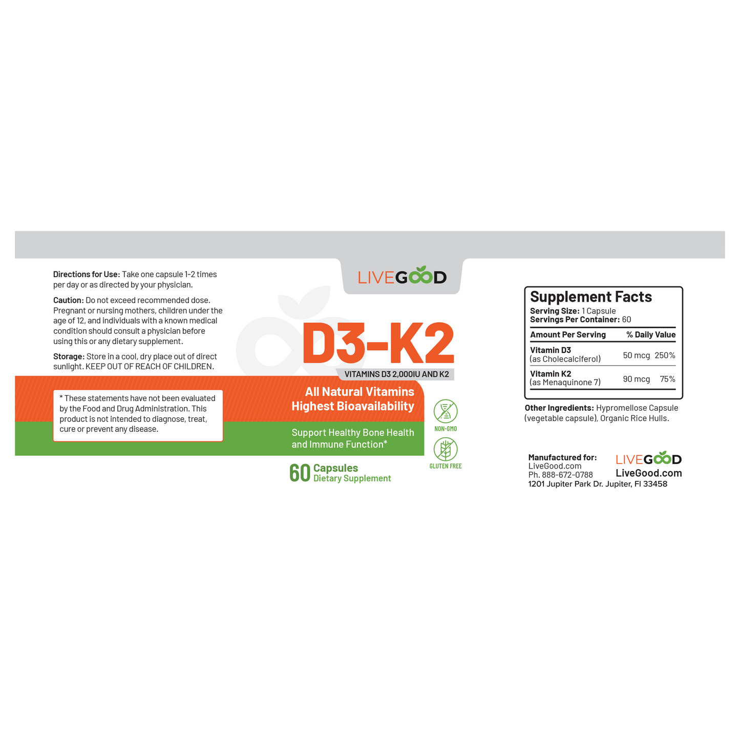 LiveGood D3-K2 2000 – Essential Vitamin D and K
