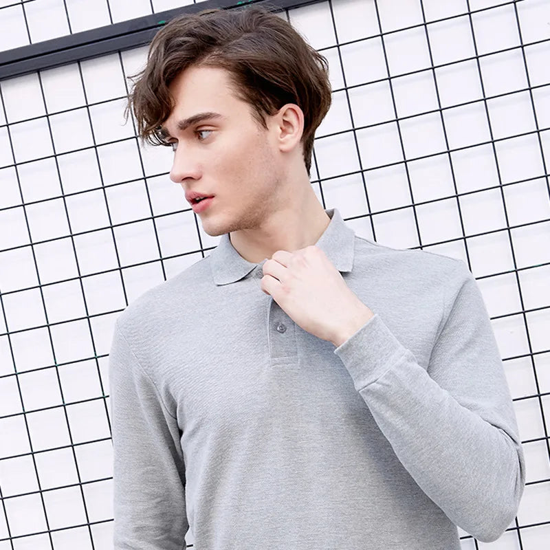 Classic Polo Shirt Men Long Sleeve Casual Cotton