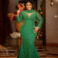 Nigeria Plus Size Green Pearls Beaded Long Sleeves Dress, Mermaid Evening Dress, Custom Made, Mother of Bride's Gowns, Formal Party Wear