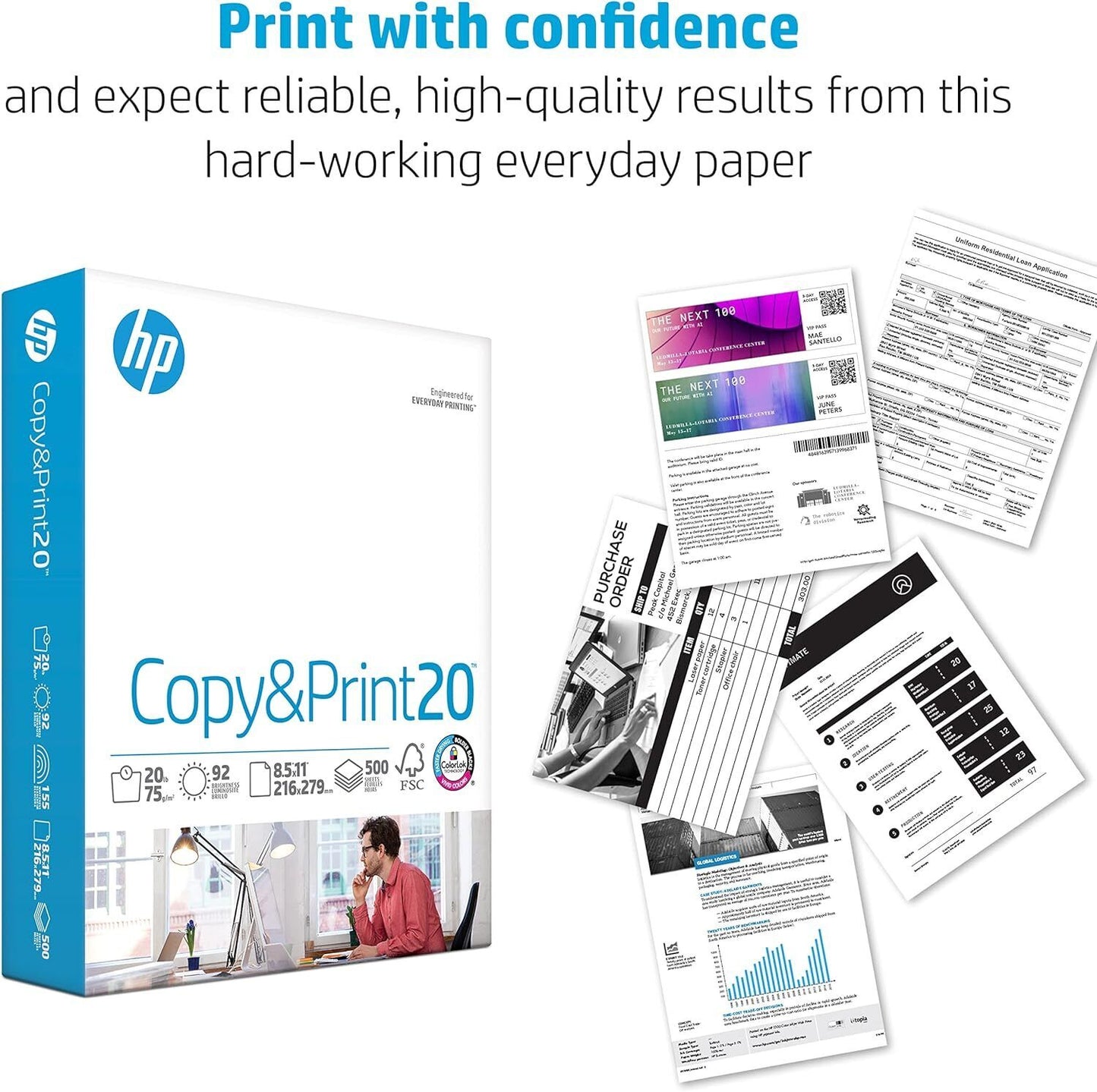 1 ream 500 sheets Printer Paper 8.5 X 11 Copy Print 20 Lb 92 Bright