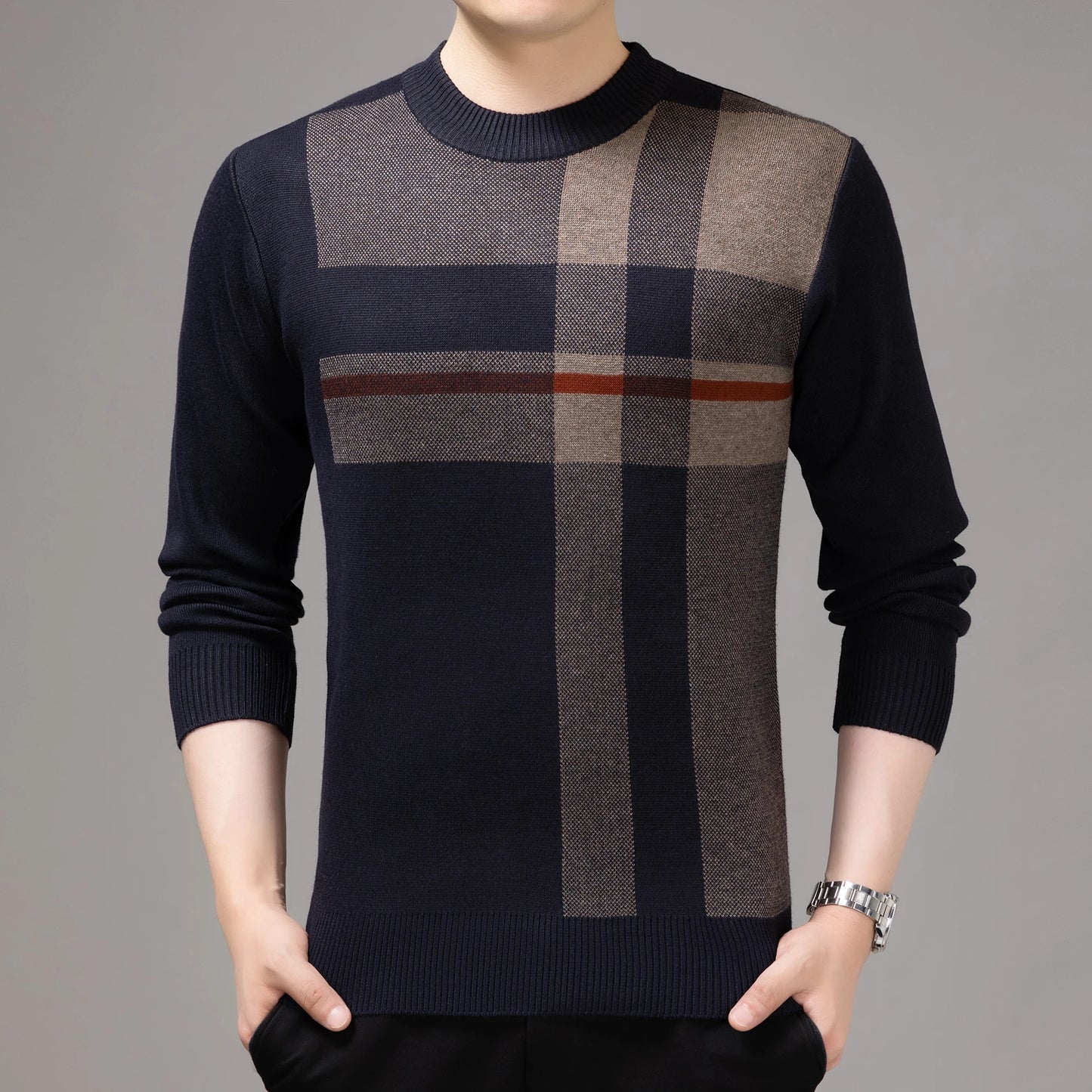 Casual Thick Warm Striped Knitted Pull Sweater Men Wear Jersey Dress Pullover Knit Sweaters Male Fashion