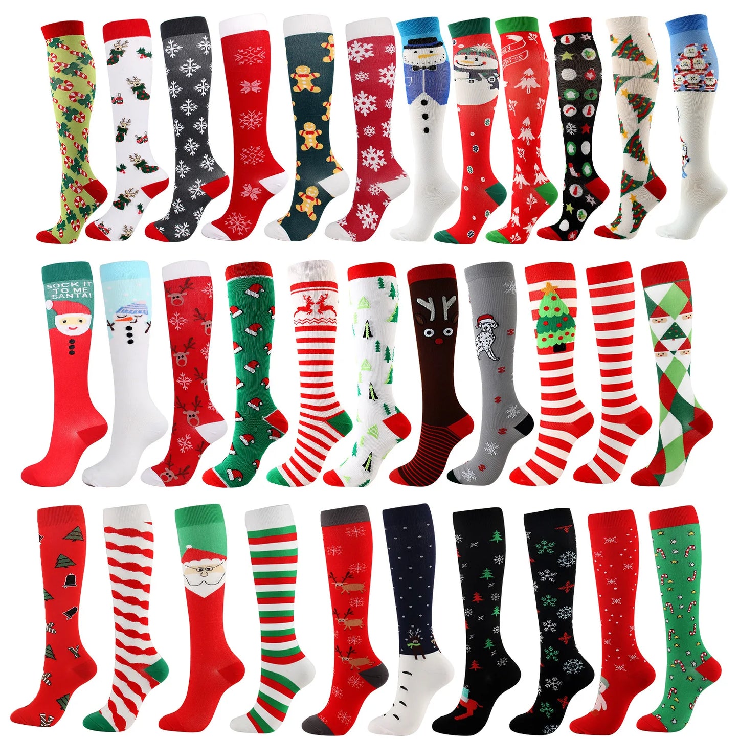 Christmas Compression Socks β Festive Santa & Tree Design Stockings for Men & Women, Winter Support & Varicose Vein Relief