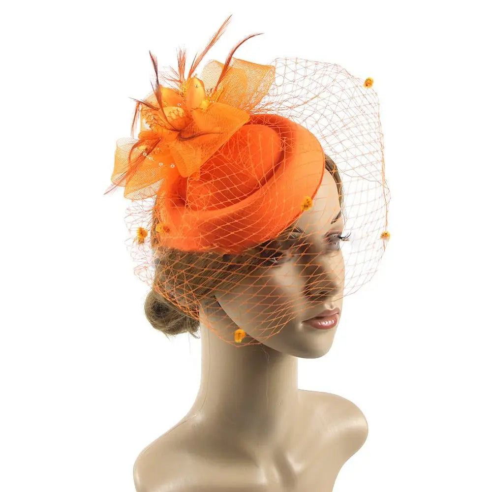 Vintage Simulated Net Flower Fascinator – Multi-Color Feather Hairpin for Women