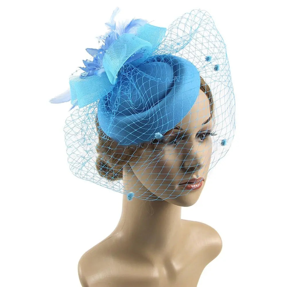 Vintage Simulated Net Flower Fascinator – Multi-Color Feather Hairpin for Women