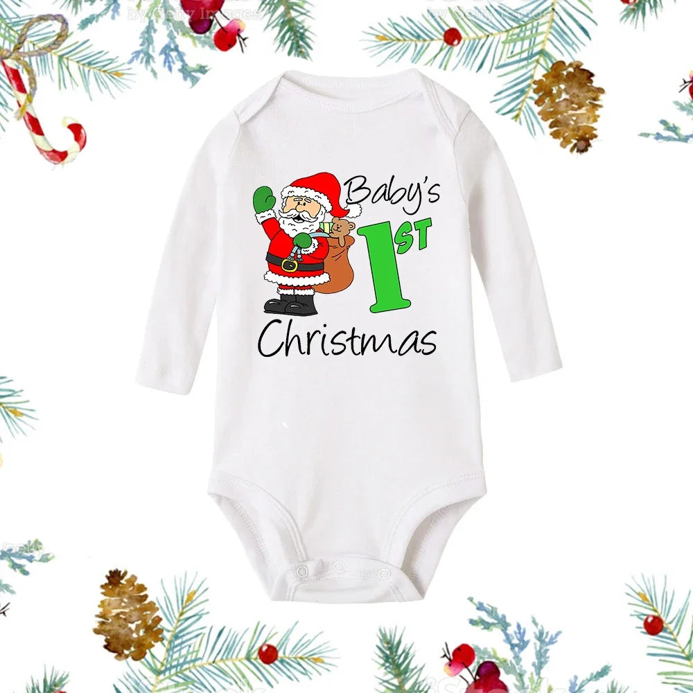 My First Christmas Baby Romper β Newborn White Long Sleeve Bodysuit with Cartoon Snowman Print, Infant Baptism Outfit & Xmas Gift